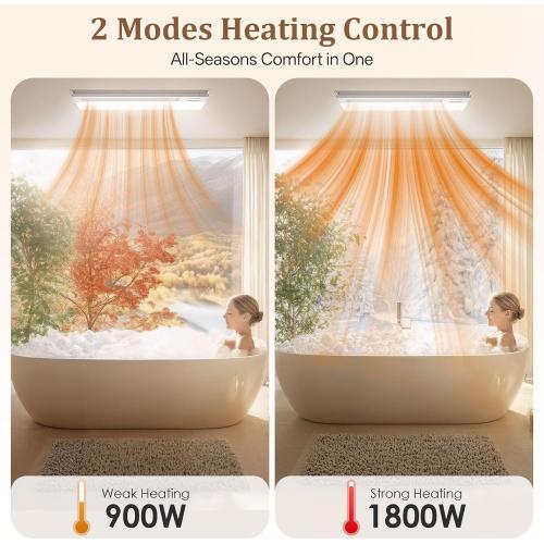 24x12.2 White 4 in 1 Bathroom Exhaust Fan with Light and Heater, 1800W 180 CFM 1.0 Sone Ceiling Fan Remote Control Heater, Ventilation for Home, Bath, Hotel