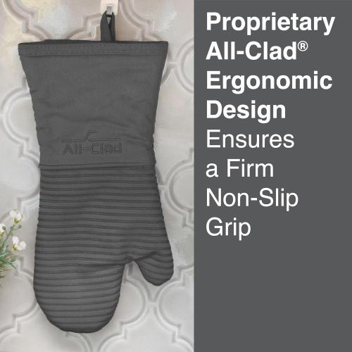 All Clad Silicone Oven Mitt: Heat Resistant up to 500 Degrees - 100% Cotton & Silicone, 14x7 Oven Mitt for Kitchen and Barbeque, 6-Pack, Pewter