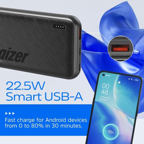 Energizer 10000mAh Poratable Charger Fast Charging 22.5W Power Bank with 3 Outputs Battery Pack Charger for iPhone 16 15 14 13 12, Samsung, Google, iPad, Tablet and More_UE10055PQ