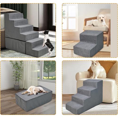 30 Inch Dog Stairs&Steps- 6 Steps for High Beds 30-36 High, Non Slip Foam Ramp for Small Dogs/Cats & Older Pets Grey