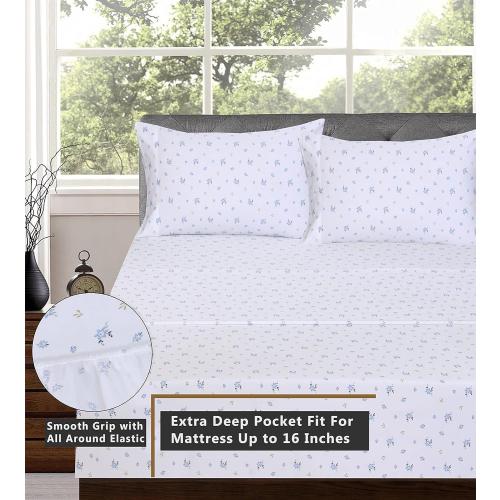 RUVANTI 100% Cotton Sheets Queen Size Set, 4 Pieces, Soft & Breathable Percale Weave Bedding, Deep Pocket 16, Hotel Standard, Crisp Cool Feeling, Durable, Perfect Floral Bed Sheet, Phulkari