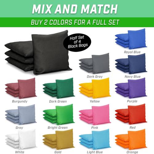 GoSports Classic Cornhole Bean Bags Set of 4-16 Colors Available - Regulation All Weather, Mix and Match BLACK