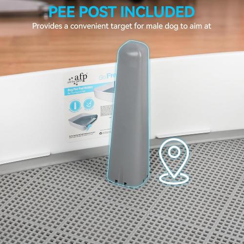 ALL FOR PAWS Dog Potty Tray, 24.8x24.8Indoor Pet Pee Pad Holder with Pee Post, Puppy Potty Trainer, Dog Litter Box and Pet Toilet for Small Medium Dogs, Housebreaking Supplies(Pee Pads Not Included)