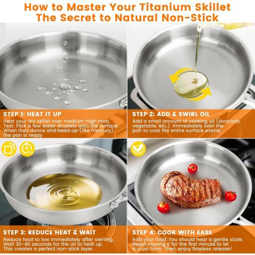 Titanium Hammered Pan Pro with Lid - 11.02 Inch Titanium Non Stick Frying Pan | Scratch-Resistant, Even Heating Cookware for All Stovetops (11in-With Lid)