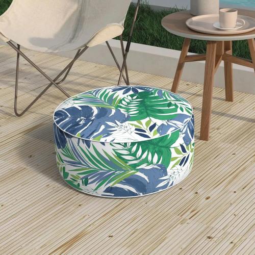 Patio Inflatable Ottoman, 21x9 Inch Portable Stool Ottoman with Handle, Outdoor Round Footrest Stool for Garden Camping, Islamorada Blue Green