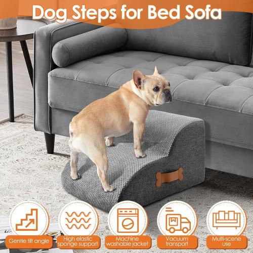Cat/Dog Ramp Stair Stable, 2/3 Step Small Dog Stair Safe Sponge Filling Pet Ladder Ramp, Nonslip Bottom for Cat Puppy Pet,Stairs for High Beds and Couch,Indoor Steps(2 Step)