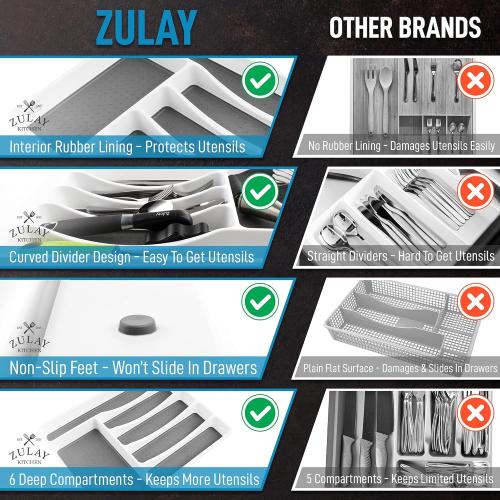 Zulay Kitchen Silverware Organizer Tray - 6-Compartment Non Slip Kitchen Utensil Organizer With Soft-Grip Interior Lining - Space Saving Utensil Drawer Organizer For Drawer & Silverware Holder