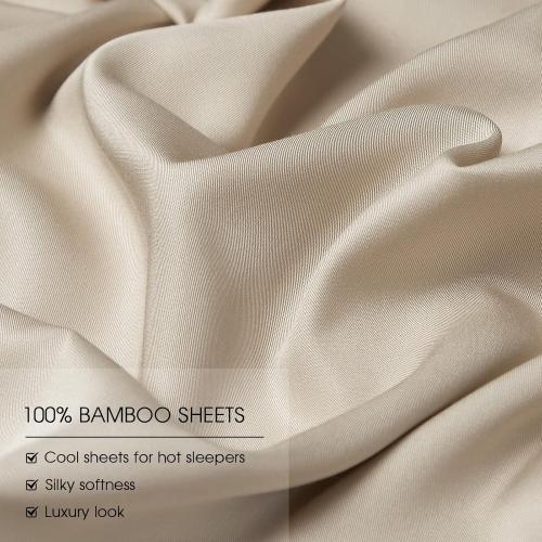 HYPREST Beige Sheets Queen- Rayon Derived from Bamboo，Silk Soft Breathable Luxury Cooling No Sweat, Extra Deep Pocket Queen Fits 18-24 Thick Mattress