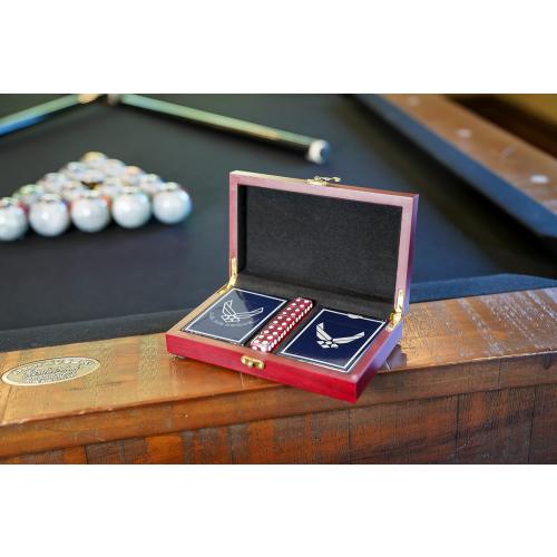 Military Gift Shop US Air Force Playing Cards & Dice in Keepsake Box - USAF Rank Insignia Cards - Air Force Gifts | Disabled Vet Owned Business | Air Force Card Set