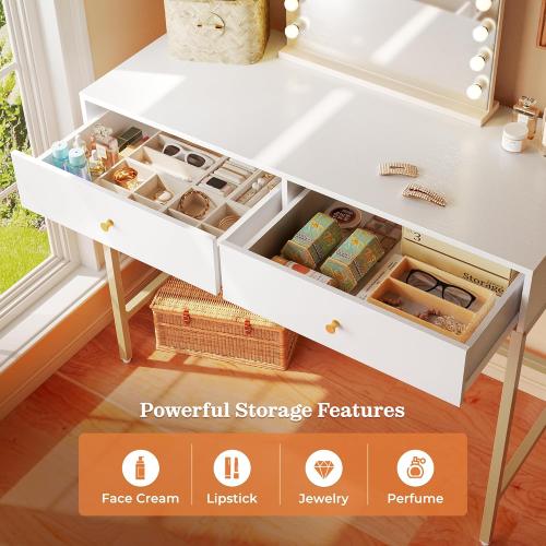 SUPERJARE Vanity Desk with Drawers, 47 inch Computer Desk, Modern Simple Home Office Desks, Makeup Dressing Table for Bedroom - White, 7997W