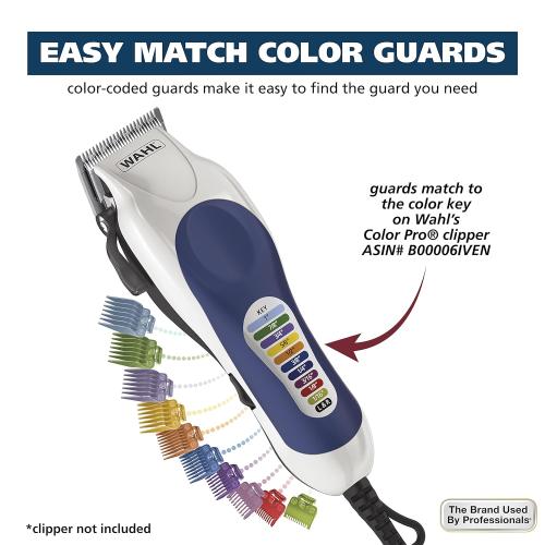 Wahl Clipper Genuine Secure-Fit™ Attachment Guard Organization Kit with Color Pro Colored Hair Clipper Guide Combs, 14 Piece Premium Storage Kit Hair Clippers, Multicolor - 3291-100