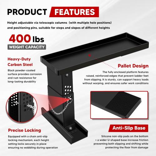 Ladder Extender for Stairs Heavy Duty Ladder Levelers Non-Slip Design Ladder Stabilizer High Strength Leveler 14.8”-20.5” Adjustable Height Range for Single/Extension/Straight/Telescopic Ladders