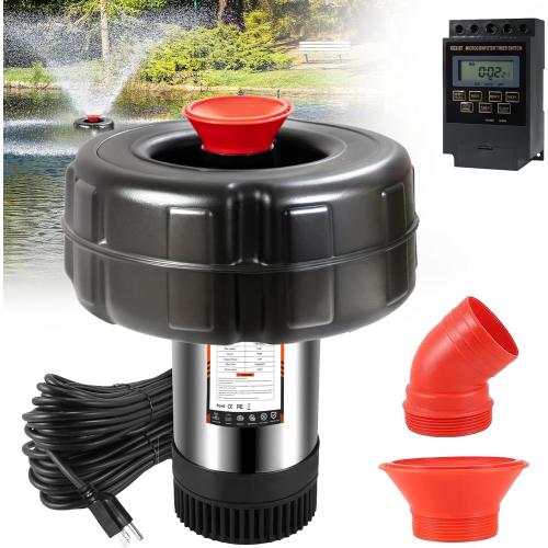 BLACK Pond Fountain Aerator, 1HP 15000 GPH Floating Fountain Pump with Timer & 100FT Cord, Stainless Steel Pond Jet System for Large Outdoor Ponds & Lakes