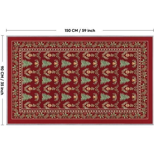 Artoid Mode Red Xmas Tree Mistletoe Christmas Area Rug, Winter Home Decor Low-Profile Non-Slip Washable Large Rug for Living Room Bedroom Farmhouse Dining Room Kids Playroom 2x3 Feet