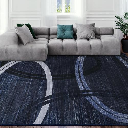 Kimicole 5x8 Large Area Rugs for Bedroom Living Room, Modern Abstract Geometric Washable Rugs, Low Pile Thin Rug, Non-Slip Indoor Wavy Circles Floor Carpet for Office Dining Room Home Decor (Blue)