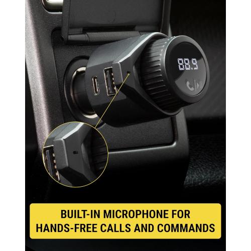 Scosche BTFM9 FM Bluetooth Transmitter Car, Dual 12W USB-C and USB-A Charging Ports, Fast Type C Car Charger, Wireless Radio Bluetooth Adapter, Hands-Free Kit for Calls, Siri and Google Assistant