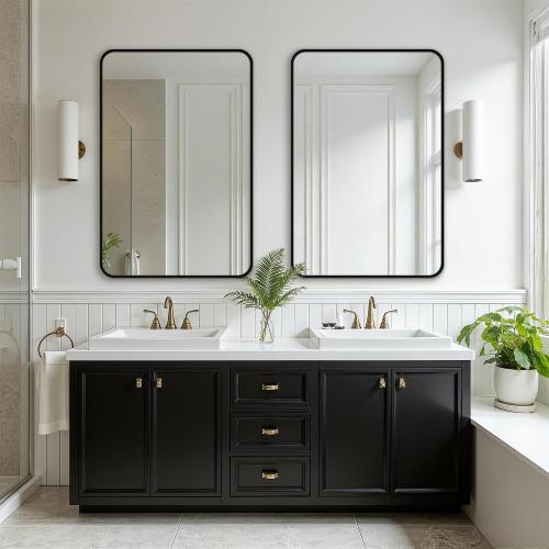 FICTOR Bathroom Mirror, 2 Pack 36x24 Black Framed Vanity Mirror for Wall, Shatterproof &Anti-Rust Bathroom Mirrors for Over Sink, Bedroom, Living Room, Entryway, Vertical/Horizontal Mount