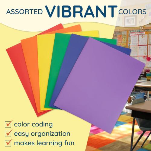 Blue Summit Supplies 6 Pack Multicolor Two Pocket Plastic Folders with Pockets, Heavy Duty Colored 2 Pocket Plastic Folders for School, and Business Card Slot, Home, and Work