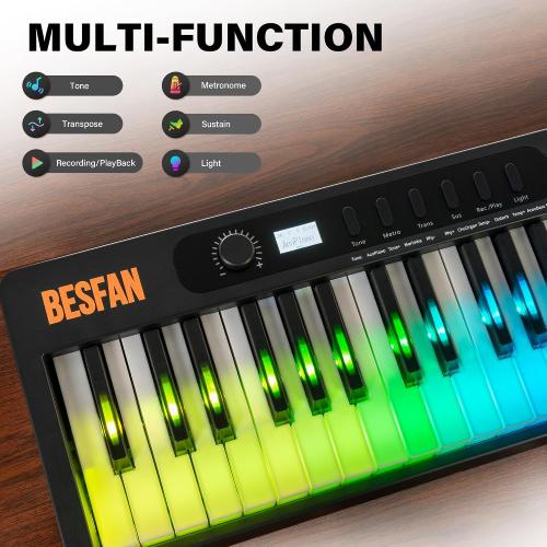 88-Key Foldable Piano Keyboard with Colorful Lighted Keys | Semi-Weighted Full Size Portable Digital Piano with MIDI, Speakers, Sustain Pedal for Beginners, Travel and Small Spaces