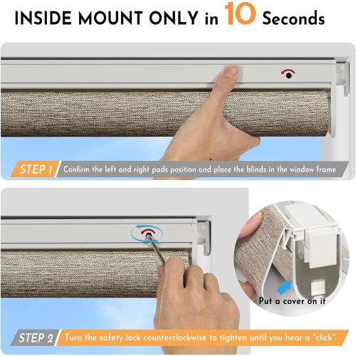 Persilux Smart Motorized Blinds with Remote, No Drill Automatic Roller Shades for Indoor Windows, Light Filtering Linen Fabric, Electric Blinds for Windows, Linen Light Brown C156-3, Custom Size