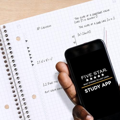 Size 8-1/2x11 100 Sheets Color Black Five Star Spiral Notebook   Study App, 1 Subject, Graph Ruled Paper, 8-1/2 x 11, 100 Sheets, Fights Ink Bleed, Water Resistant Cover, Black (73679)