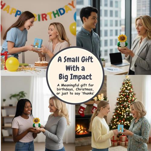 Thank You Gift for Women - Tiny Sunflower Crochet with Thank You Card | Handmade Appreciation Gift for Teacher, Boss, Manager, Parents, Grandparents, Sister | Teacher Appreciation Gift from Student