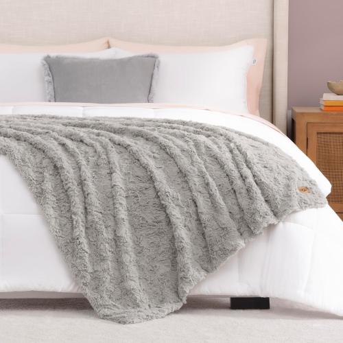 UGG Adalee Faux Fur Throw Blanket for Couch, Cozy Fuzzy Blanket for Chair or Bed, Easy Care Reversible Fluffy Throw, Luxury Home Decor, 50-inch x 70-inch, Seal Grey