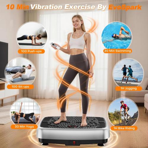 Vibration Plate Exercise Machine, EvoSpark Dual Motor Vibrating Plate for Lymphatic Drainage Weight Loss 450 Lbs Capacity, 120 Levels Full Body Workout Shake Platform Machines for Women Men