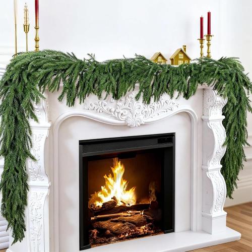 2 Pack 6FT Real Touch Norfolk Pine Garland – Artificial Evergreen Greenery Christmas Decoration for Mantel, Staircase, Table, Indoor Outdoor Rustic Farmhouse Winter Holiday Decor