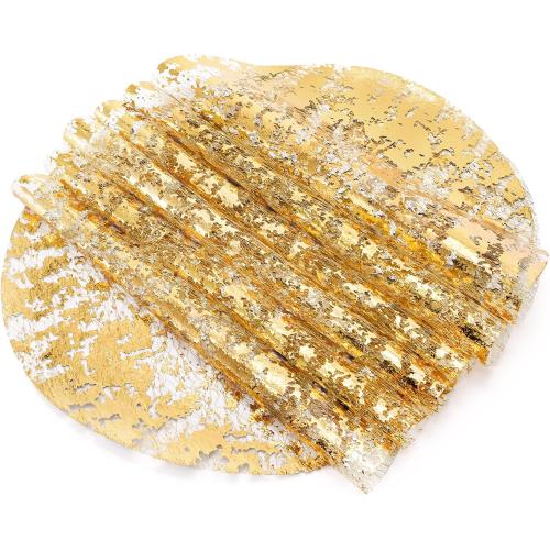 50 Pieces Gold Placemats, 13 Inch Disposable Round Foil Table Mats Bulk, Metallic Mesh Pressed Table Doilies Runners for Home Decor, Dining Table, Birthday Party, Wedding