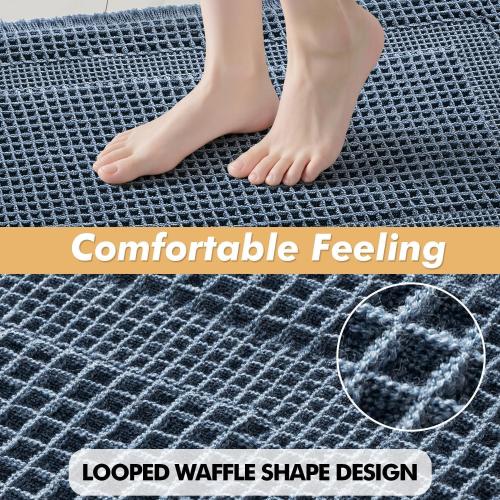 MIULEE Set of 2 Waffle Bathroom Rugs Blue Boho Bath Mat 18x30 in