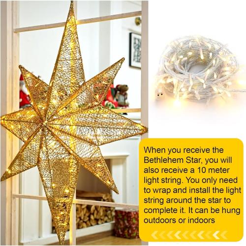 48 x 40.5 in Christmas Bethlehem Star Outdoor Additional 120V LED Light Outdoor Bethlehem Christmas Light Waterproof Lighted Xmas Star Hanging for Holiday Party Xmas Home Decor