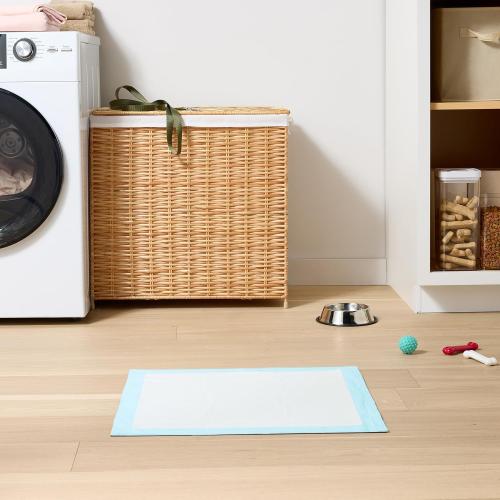 Amazon Basics Leak-Proof Dog and Puppy Potty Training Pee Pads with Quick-Dry 5-Layer Design, Housebreaking, Standard Absorbency, X-Large, 28 x 34 Inch, Blue & White, 60-Pack
