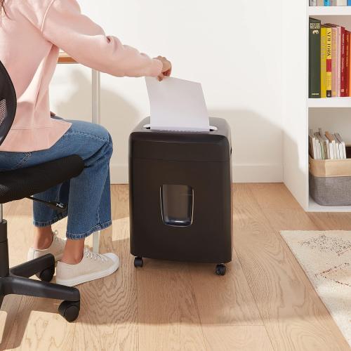 Amazon Basics 12 Sheet (new model) Micro Cut Paper and Credit Card CD Shredder With 6 Gallon Bin, Black