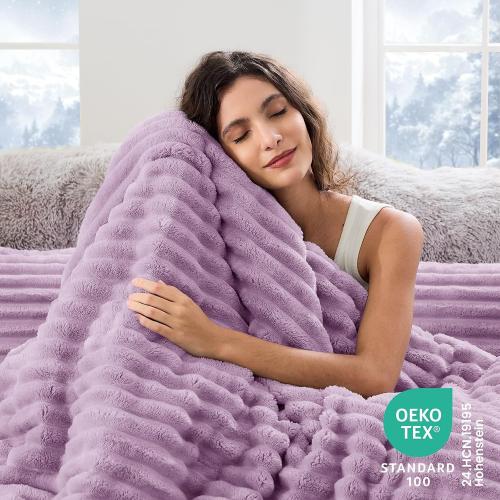 Sasttie Fluffy King Comforter Set, 3-Piece Soft Fleece Bedding, Purple | Marshmallow Bedding Set with 2 Pillowcases, Warm & Fuzzy Faux Fur Down Alternative, OEKO-TEX Certified