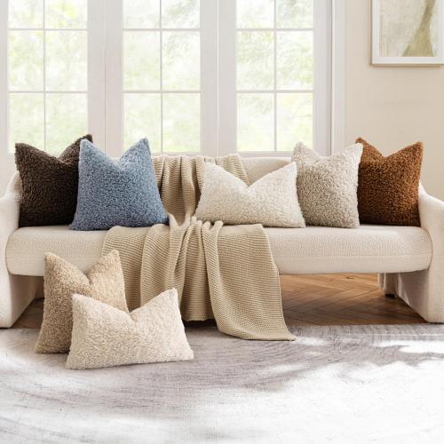 MIULEE Pack of 2 Throw Pillow Covers****GREY*** 20x20 Inch Dusty Blue Faux Fur Decorative Sherpa Pillow Covers Fuzzy Accent Soft Sheepskin Fleece Cushion Cases for Boho Home Decor Couch Living Room Bed