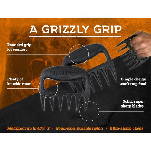 Bear Paws Meat Claws - The Original Meat Shredder Claws for Pulled Pork, USA Made - Easily Lift, Shred, Pull and Serve Pork, Chicken, Brisket and Turkey - Gift for Dad on Christmas! (Black)