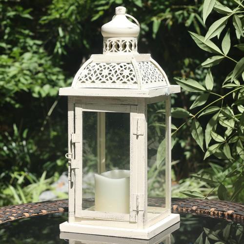 DECORKEY Lantern Decorative Indoor&Outdoor, 14.4'' Large Metal Candle Lanterns, Vintage Hanging Candle Holders Farmhouse Shelf Wedding Front Porch Patio Decor, Christmas Halloween Decorations for Home