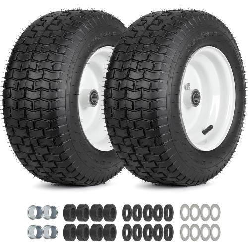 16x6.50-8 Riding Lawn Mower Rubber Tire and Wheel, 2 Pcs Replacement 16x6.5-8nhs Garden Tractor Lawnmower Tyre, Bearing Bore 3/4 & 5/8, 3-4.5 Centered Hub