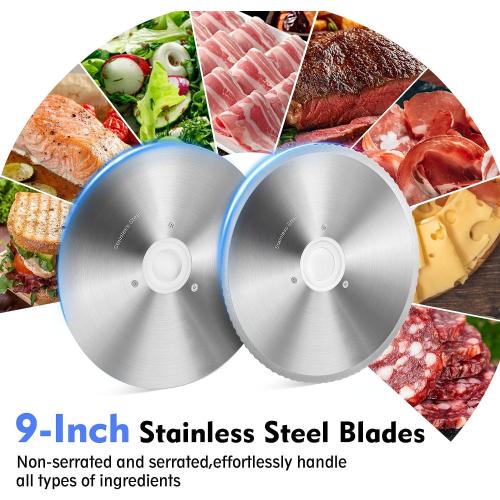 CUSIMAX Meat Slicer,9Electric Food Slicer with 2 Stainless Steel Blades,1-20mm Adjustable Thickness for Home Use,Removable Food Carriage for Easy Cleaning