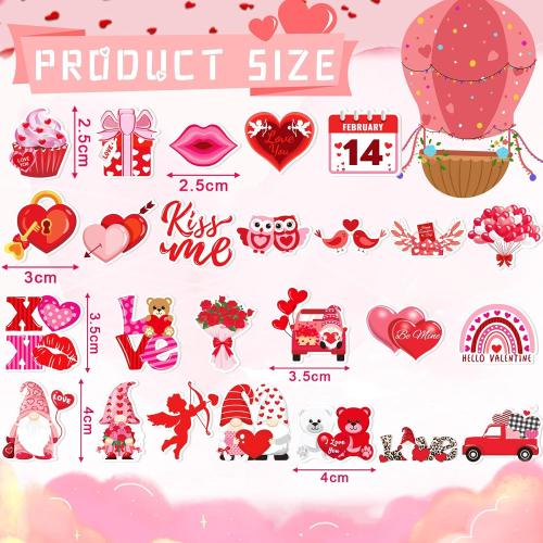JULBEAR Valentine's Day Foam Sticker, 300Pcs Cartoon Styles Color Printing Heart Self Adhesive Stickers for Kids Party Favors DIY Crafts Decorations