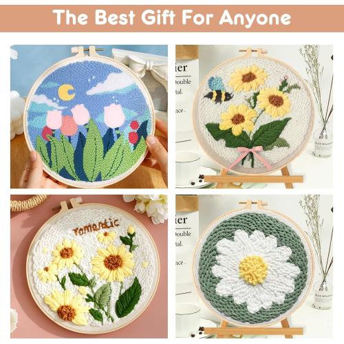 MSDADA  Punch Needle Kit, Adjustable Punch Needle Tool, Wooden Handle Embroidery Pen Kits, Hoops, Cloth, Punch Needle Set Adults Beginner for DIY Craft, Perfect for Decoration and Gifts（Pink）