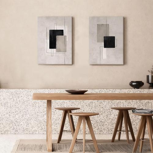 Kdyudo 2 Pcs Large Minimalist Block Line Canvas Framed Wall Art Neutral Abstract Print Poster Wall Decor Black Beige And Brown Geometric Square Line Painting Pictures Living Room Bedroom 16x24 Inch