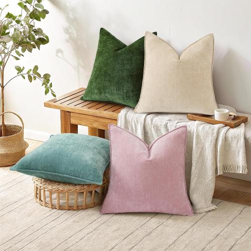 decorUhome Spring Couch Throw Pillow Covers 12x20 Set of 2, Decorative Soft Velvet Modern Cozy Chenille Lumbar Pillow Cases with Elegant Design for Sofa Bed Living Room Home Decor, Beige