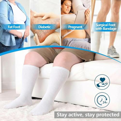 Geyoga 4 Pairs Extra Wide Seamless Socks Winter Warm Non Binding Loose Calf Socks Women Men Swollen Feet Edema Ankles, 9-13(White)