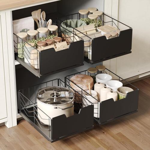 NETEL Pull Out Cabinet Organizer, 2 Pack No Drill Slide Out Drawers for Kitchen Cabinets, Metal Pantry Pull Out Shelves, Kitchen Cabinet Organizer, Pull Out Home Organizers, 11.8 W X 15.7 D X 6.9 H