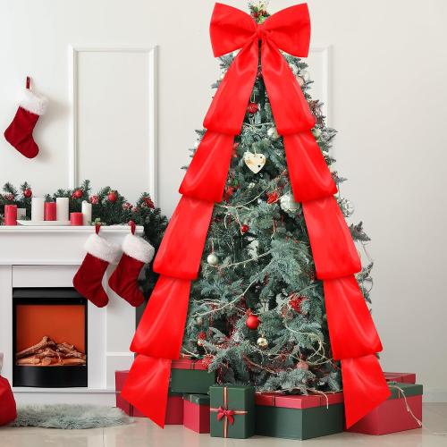 Size 118x28 Color red Extra Large Christmas Tree Topper Bow 118x28 Inch Christmas Decoration Giant Bow with Long Streamers Huge Oversized Wrapping Gift Decor for Xmas Tree Holiday Party Door(Red,Satin)
