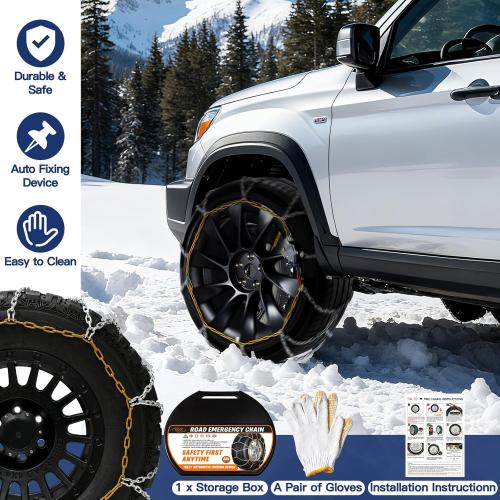 DEDC Snow Chains for SUV Tire Chains Compatible with Tesla Model Y Cars 1 Min Quick Fit Easy Chainsaw Reusable Universal Emergency Traction Chain Tire Width 235 245 255 265 275 - Set of 2 MS1521