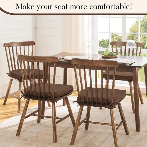 Basic Beyond Chair Cushions for Dining Chairs 4 Pack, Kitchen Chair Cushions with Ties and Non Slip Backing, 16 x 16 inches Chair Pads for Dining Chairs (Brown)