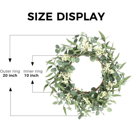 Pinkpum 20'' Eucalyptus Wreath for Front Door, Porch, Window - Green Decor for Home, Farmhouse - Spring, Summer, Fall, All Seasons
